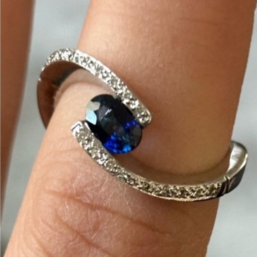Sapphire and CZ Diamond Ring